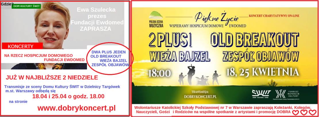 Wolontariusze Katolickiej Szkoły Podstawowej nr 7 w Warszawie zapraszają na na koncert charytatywny on-line