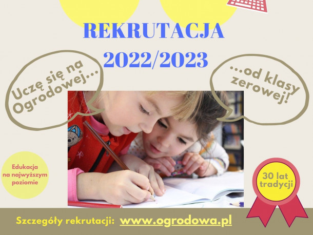 Obraz przedstawia Rekrutacja do klas pierwszych - rok szkolny 2022/23